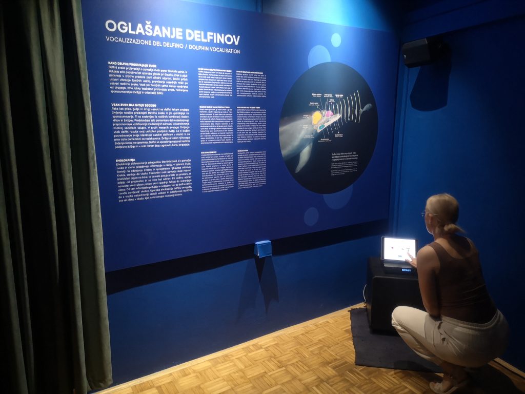 Obiskovalka v zvočni sobi Centra delfinov