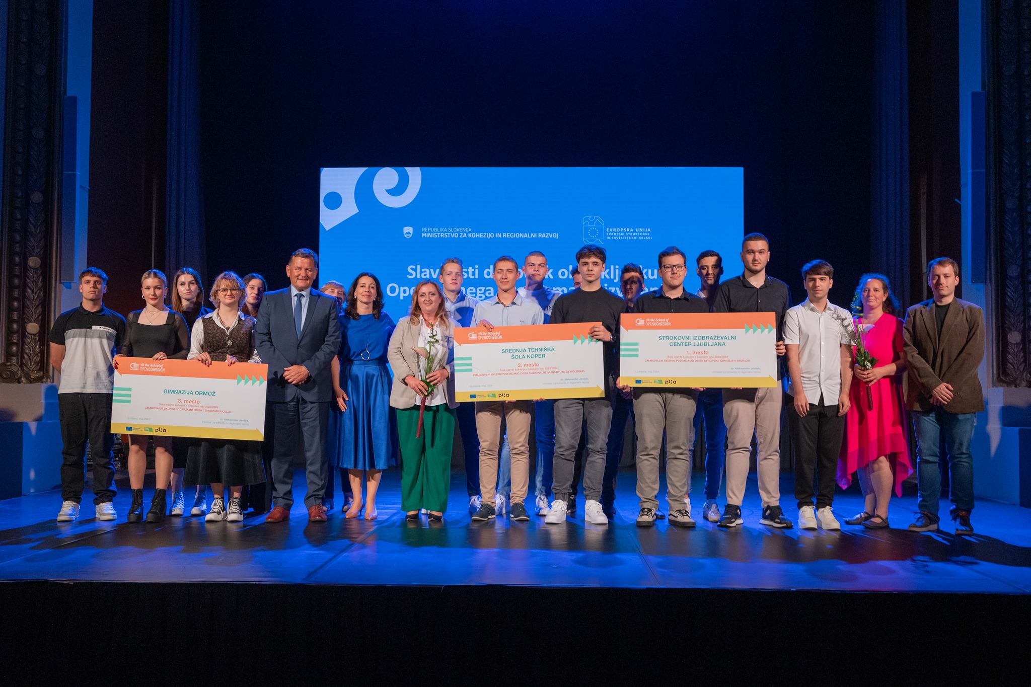 Dijkai Šole odprte kohezije in minister dr. Aleksander Jevšek ter Sofia Alves iz EK