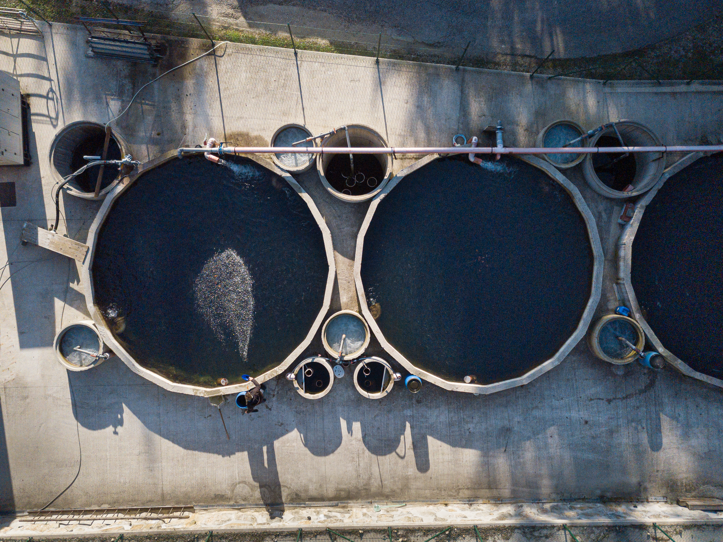 Bazeni ribogojnice, fotografirane iz zraka.