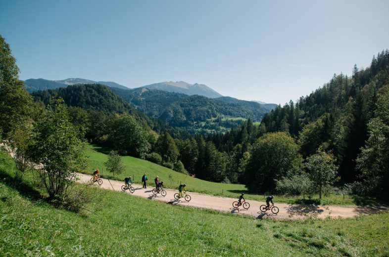 Kolesarji, ki kolesarijo po Karavankah